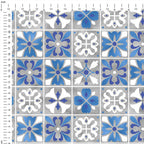 Moroccan Blue and Grey Tiles Fabric