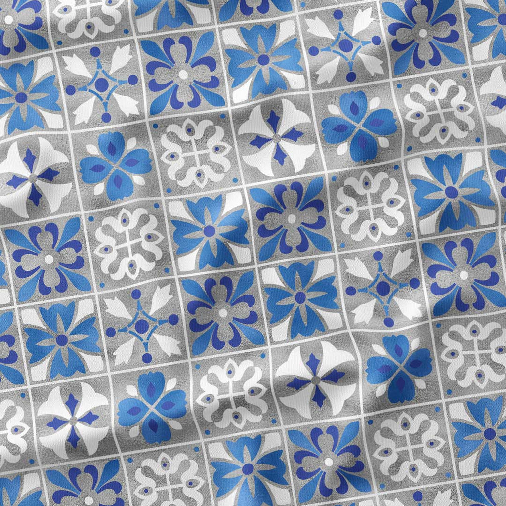 Moroccan Blue and Grey Tiles Fabric