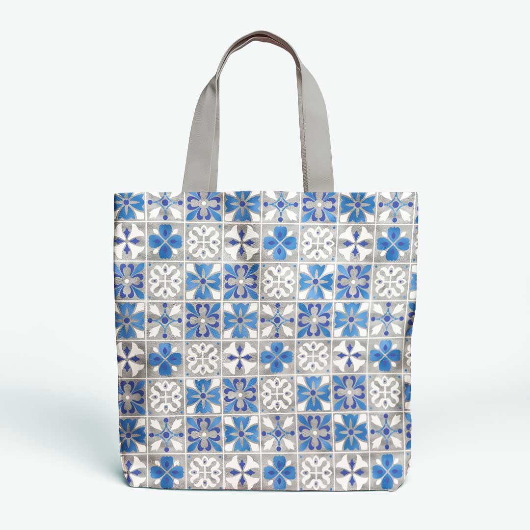 Moroccan Blue and Grey Tiles Fabric