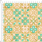 Moroccan Gold and Mint Tiles Fabric