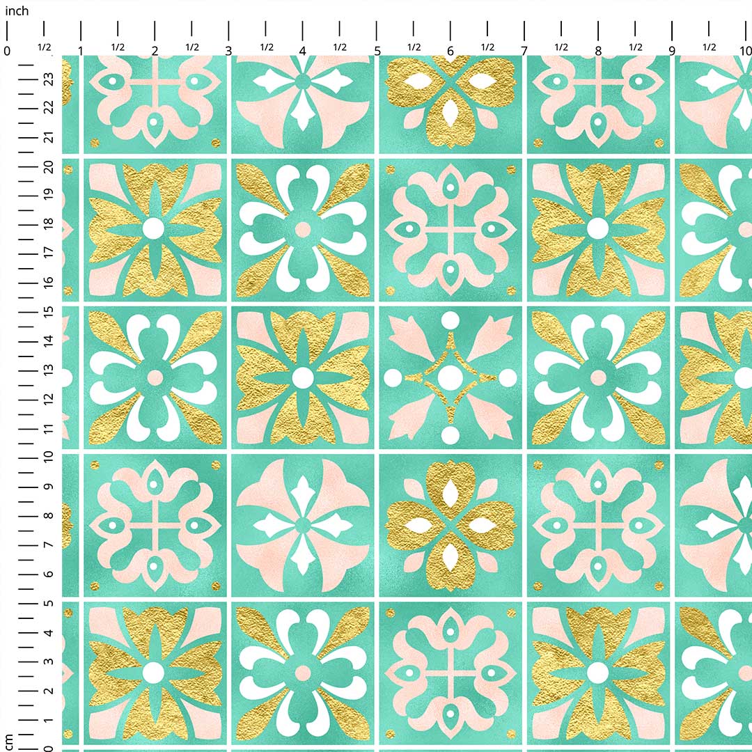 Moroccan Mint Tiles Fabric