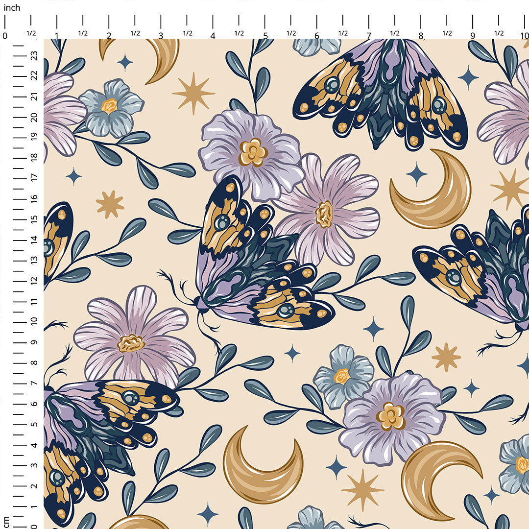 Moths and Flowers Fabric