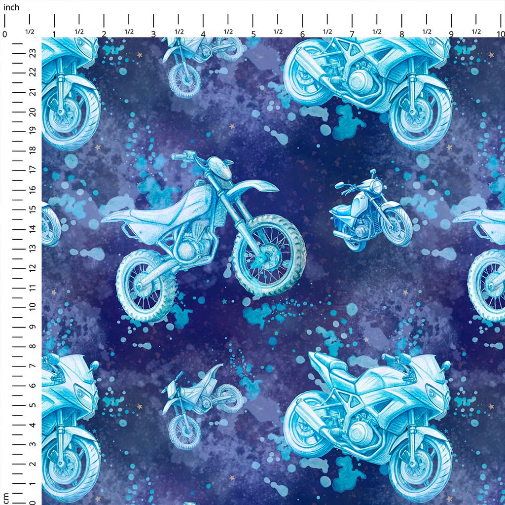 Motocycles Blue Fabric