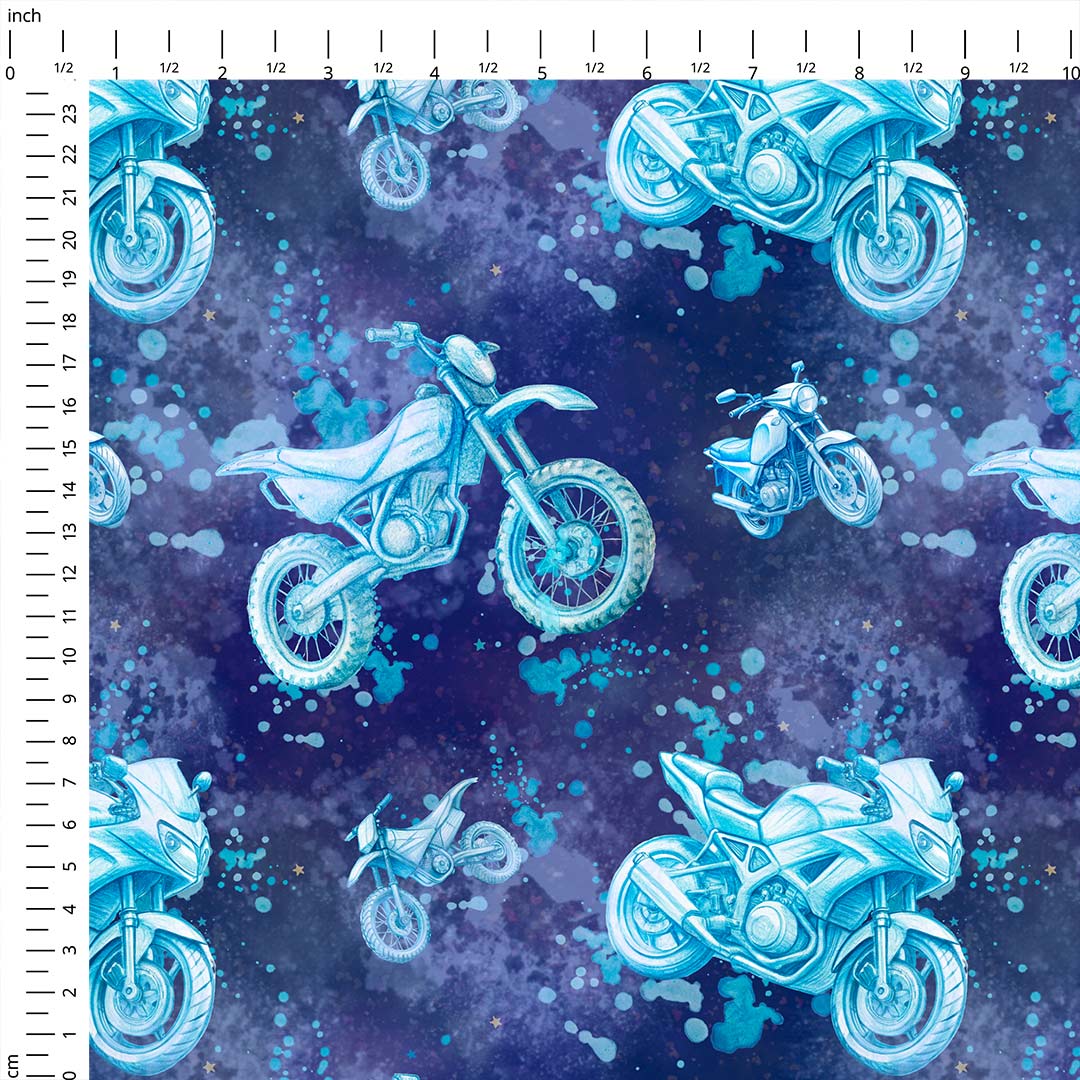 Motocycles Blue Fabric