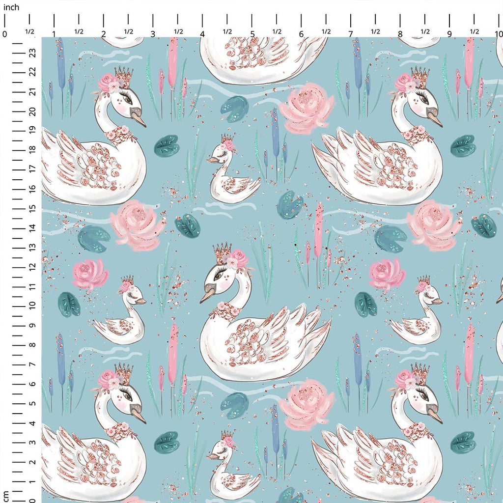 Mummy and Me Swans Mint Fabric
