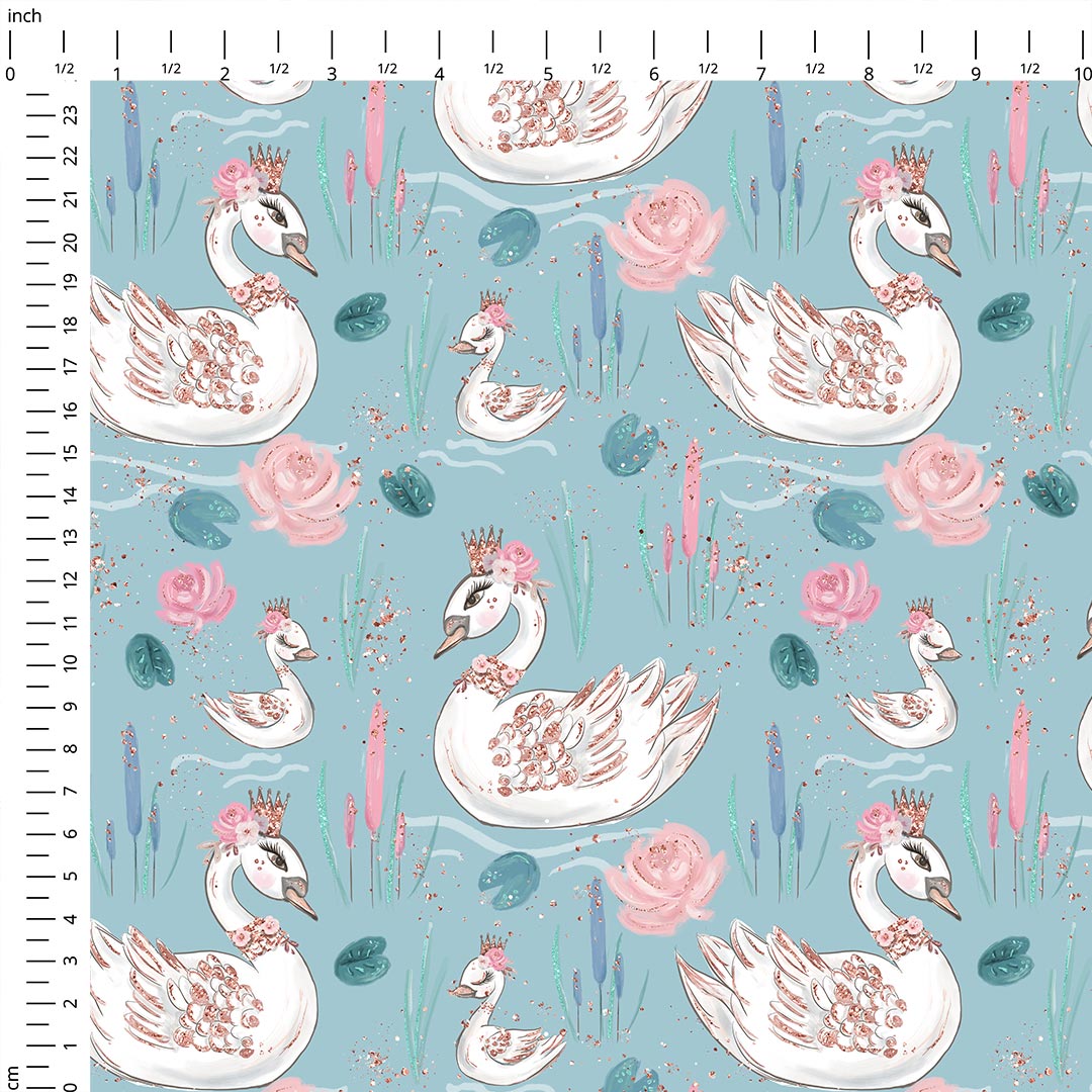Mummy and Me Swans Mint Fabric