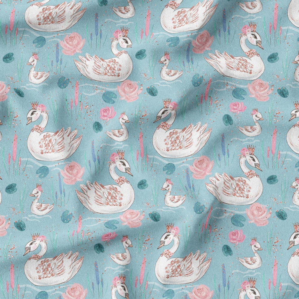 Mummy and Me Swans Mint Fabric