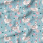 Mummy and Me Swans Mint Fabric