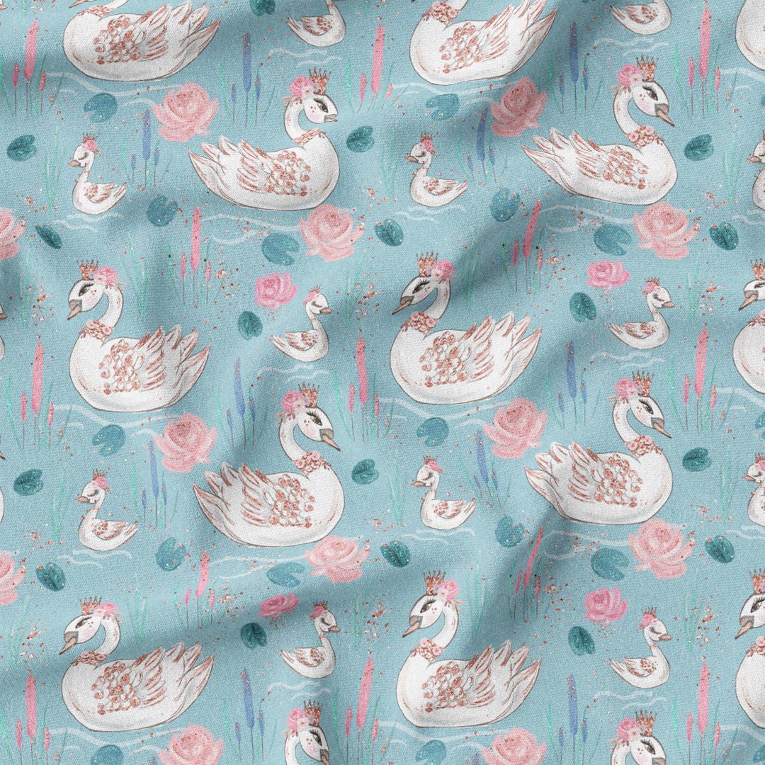 Mummy and Me Swans Mint Fabric
