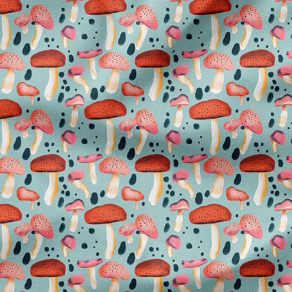 Mushrooms Blue Fabric
