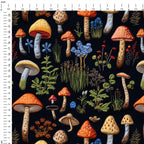 Mushrooms Black Embroidery Fabric