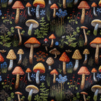 Mushrooms Black Embroidery Fabric