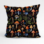 Mushrooms Black Embroidery Fabric