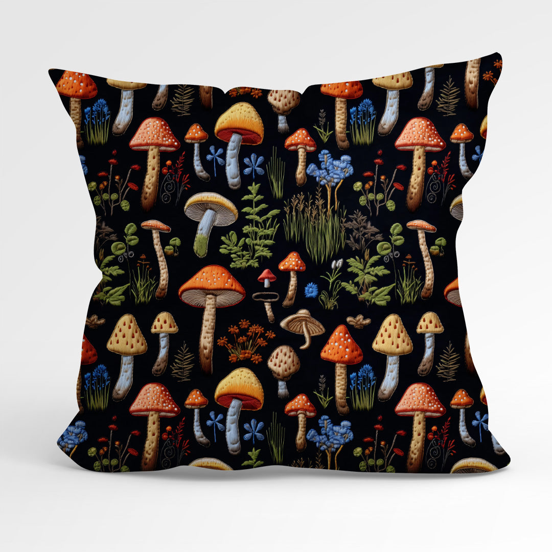 Mushrooms Black Embroidery Fabric