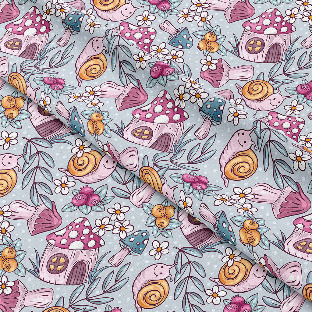 Mushrooms Spotty Blue Fabric