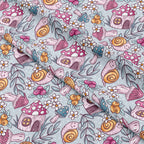 Mushrooms Spotty Blue Fabric