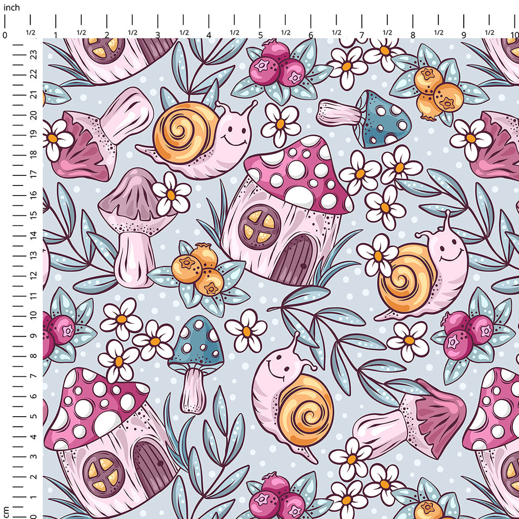 Mushrooms Spotty Blue Fabric