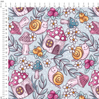 Mushrooms Spotty Blue Fabric