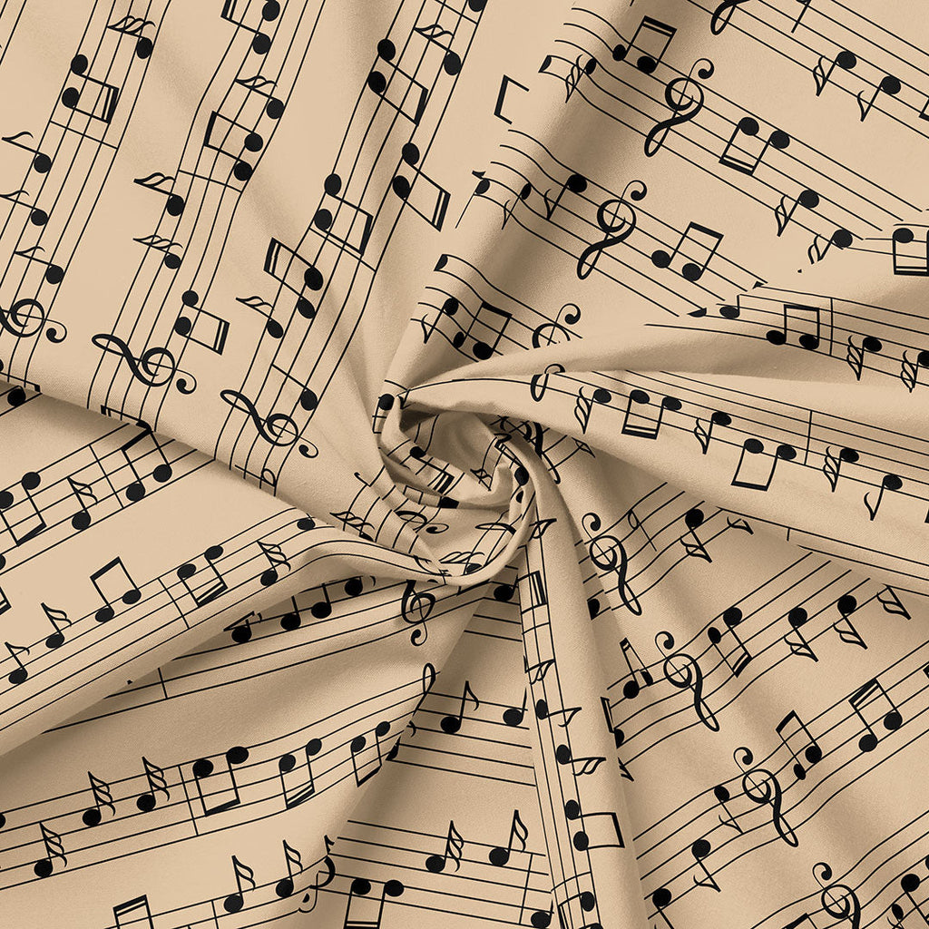 Music Notes Beige Fabric