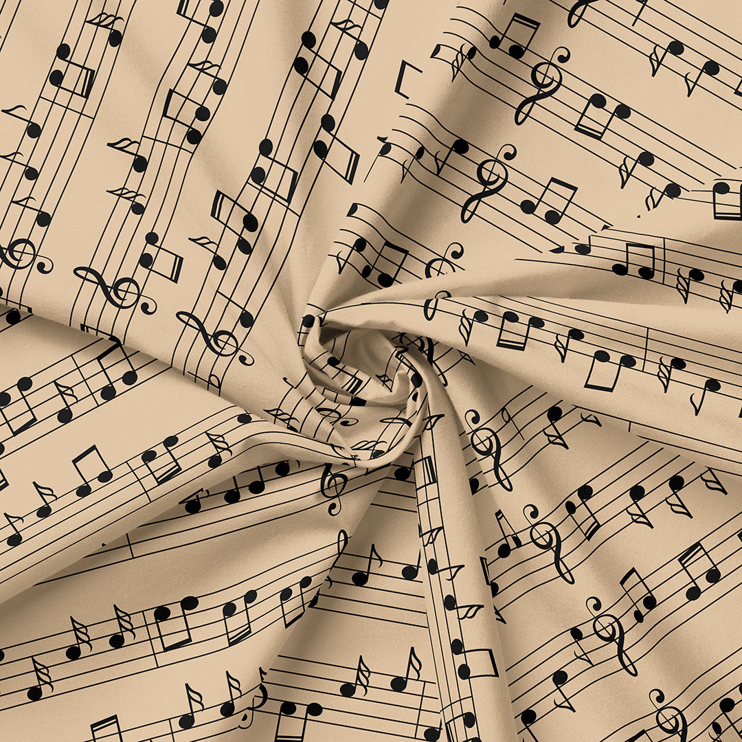 Music Notes Beige Fabric