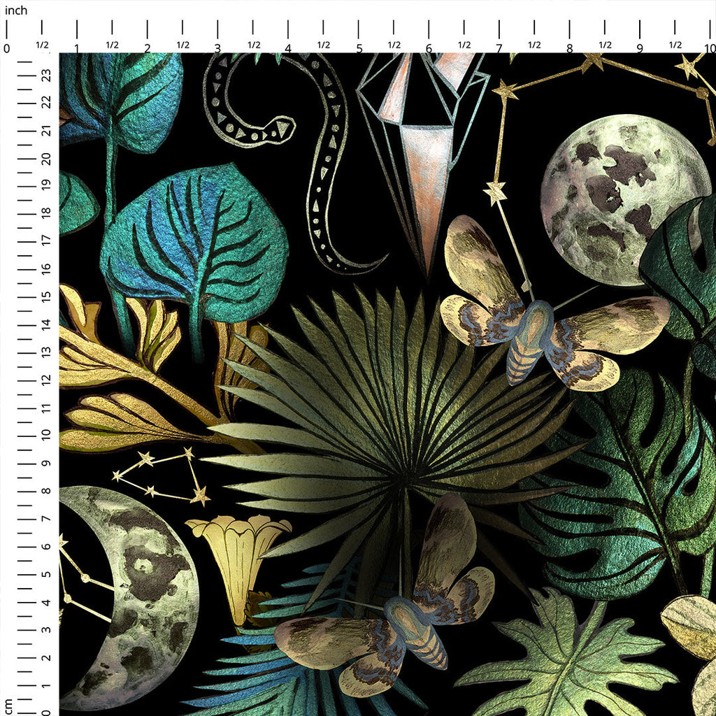 Mysterious Moonlit forest Fabric