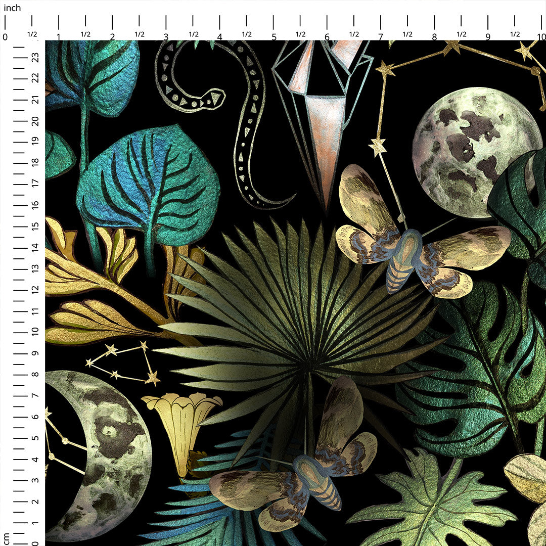 Mysterious Moonlit forest Fabric