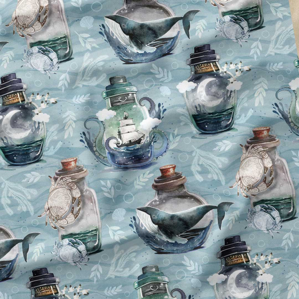 Nautical Bottles Blue Fabric
