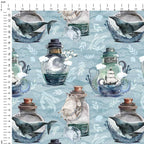 Nautical Bottles Blue Fabric