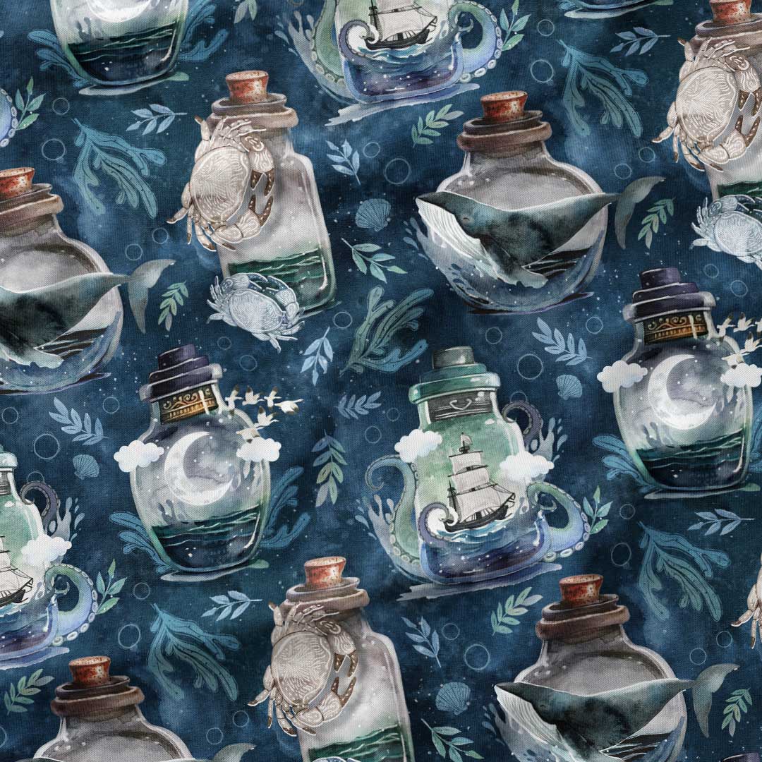 Nautical Bottles Indigo Fabric