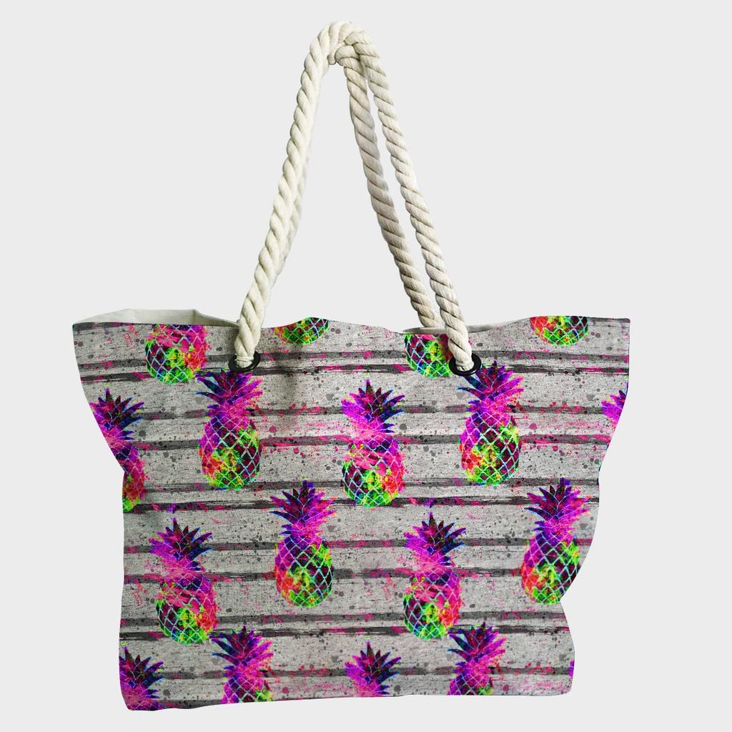 Neon Pineapples on Grey Fabric