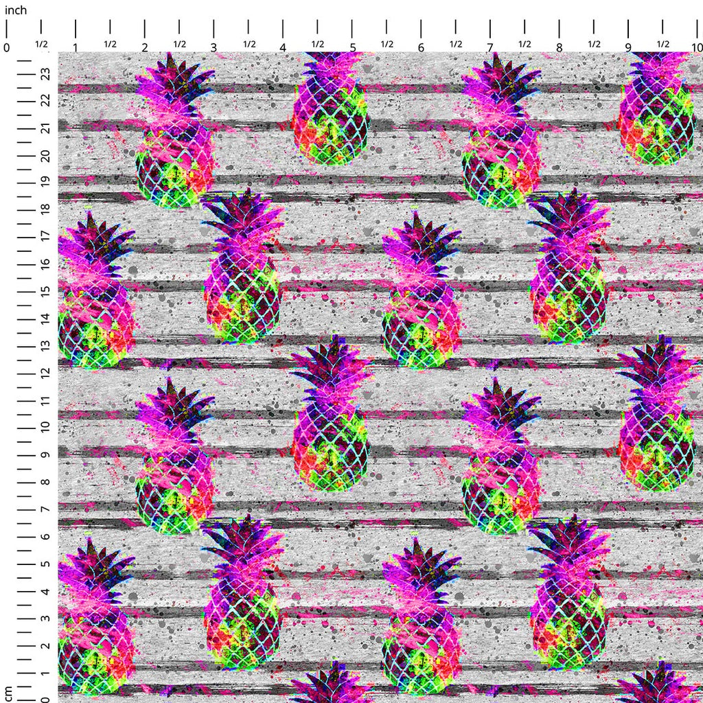 Neon Pineapples on Grey Fabric