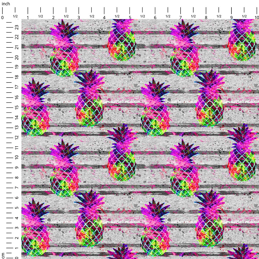 Neon Pineapples on Grey Fabric