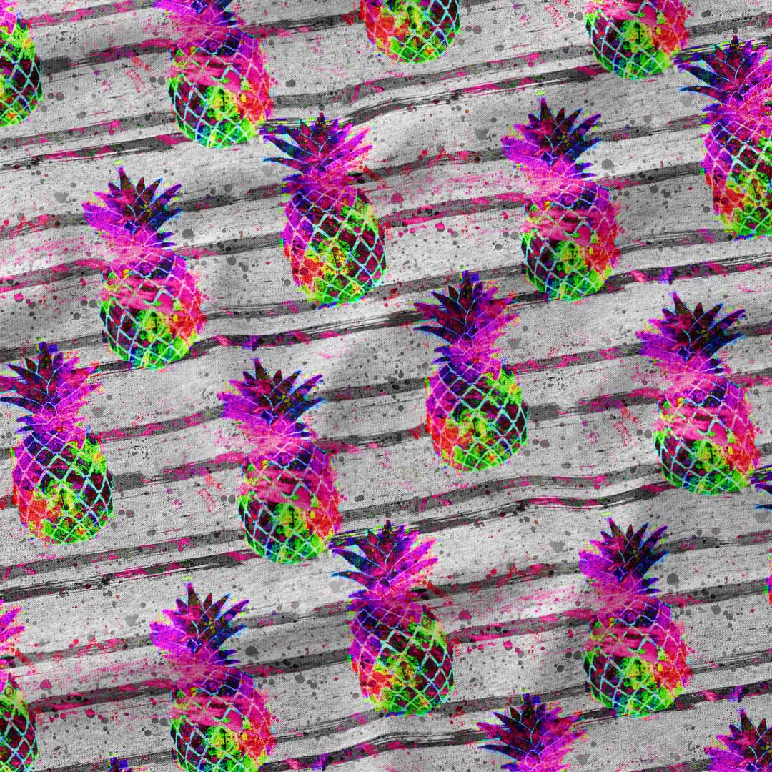 Neon Pineapples on Grey Fabric
