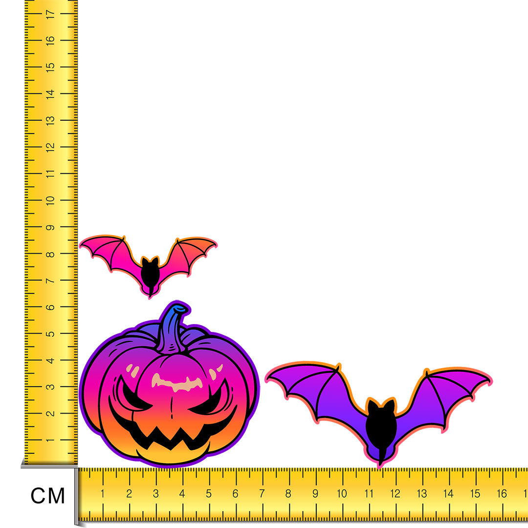 Small Neon Pumpkins and Bats, Set of 10 Iron on Fabric Heat Transfer DTF-72