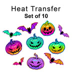 Small Neon Pumpkins and Bats, Set of 10 Iron on Fabric Heat Transfer DTF-72
