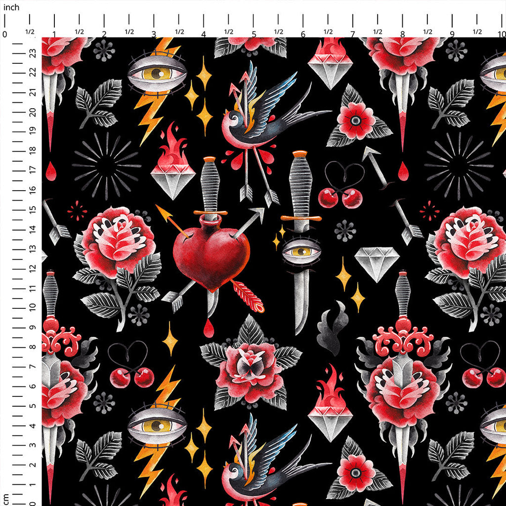 Old School Tattoo Black Fabric