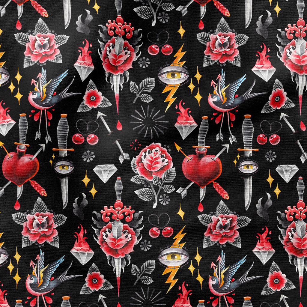 Old School Tattoo Black Fabric