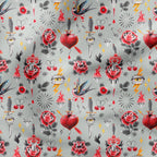 Old School Tattoo Grey Fabric