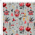 Old School Tattoo Grey Fabric