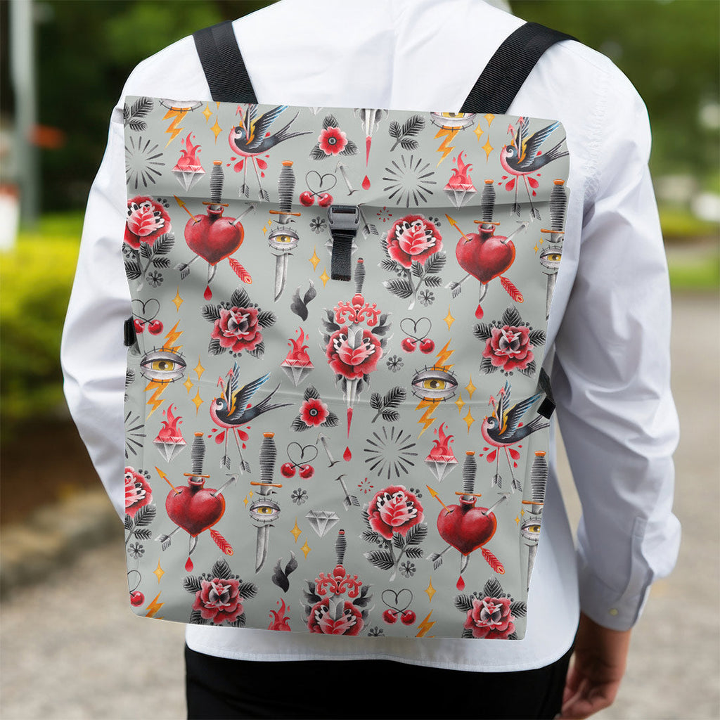 Old School Tattoo Grey Fabric