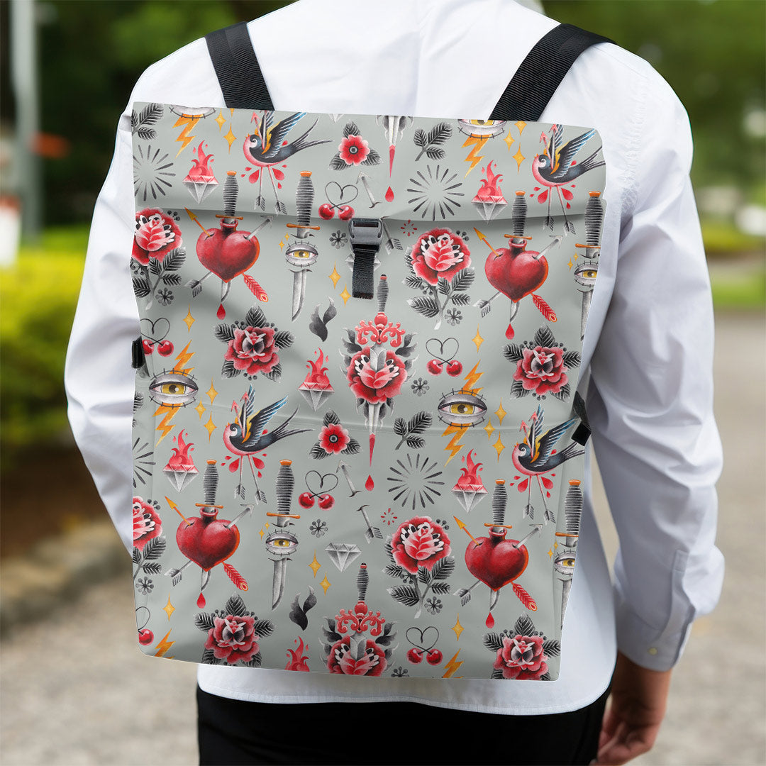 Old School Tattoo Grey Fabric