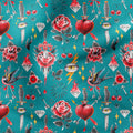 Old School Tattoo Teal Fabric