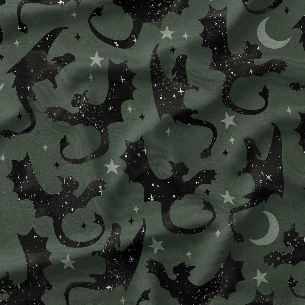 Olive Dragons Fabric
