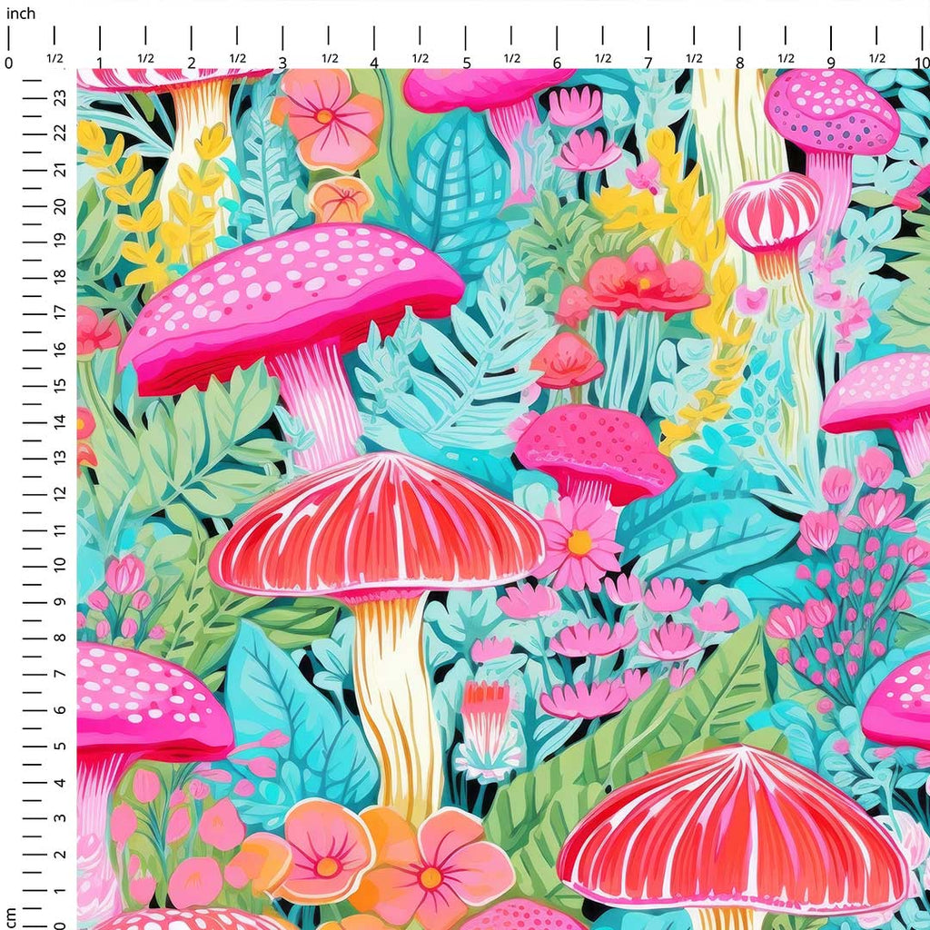 Spring Bright Mushrooms Fabric