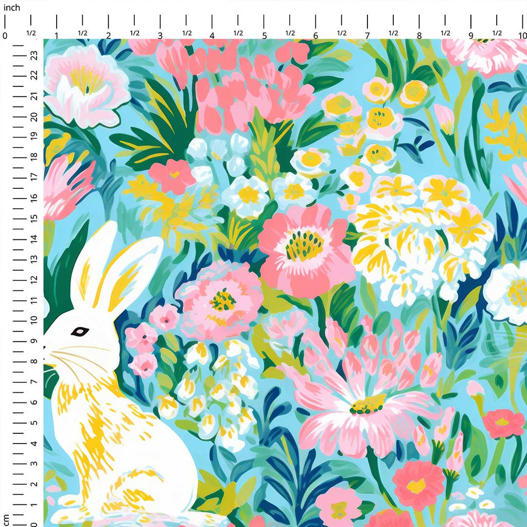 Spring Flowers Rabbit Fabric