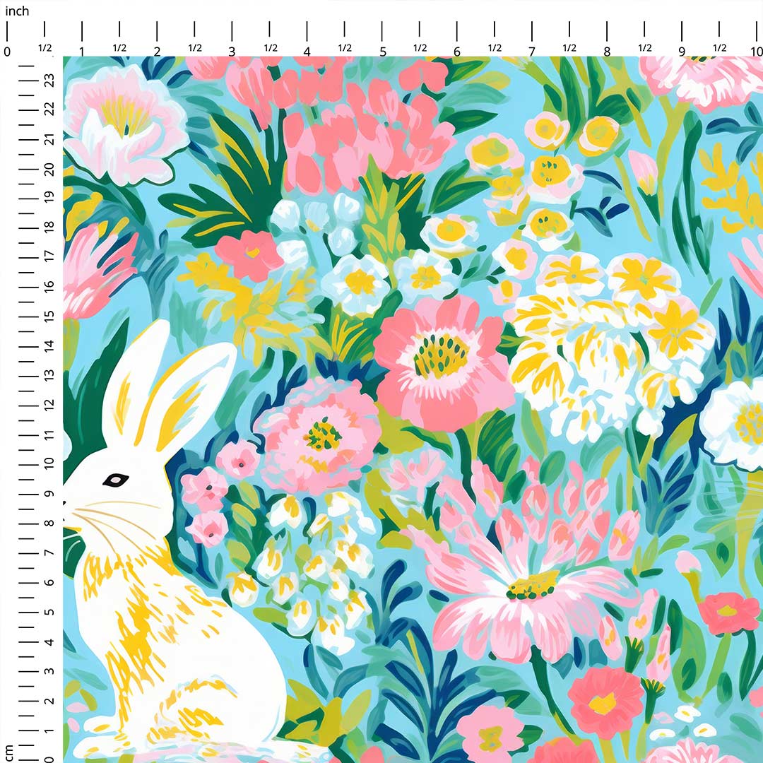 Spring Flowers Rabbit Fabric