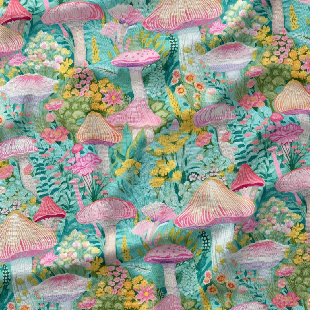 Spring Pastel Mushrooms design fabric for Outdoor Cushions, Dressmaking ...