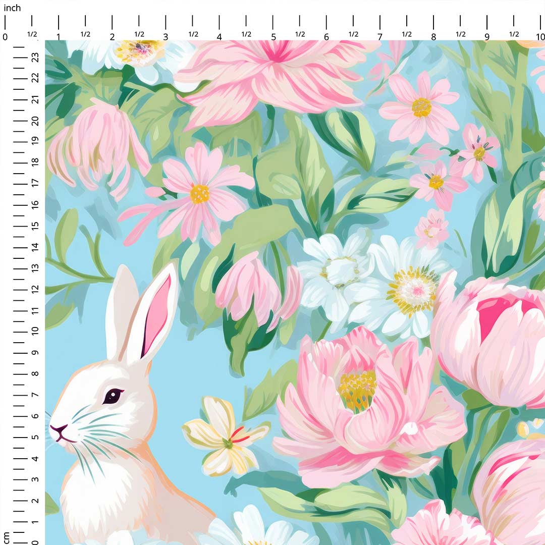 Spring Pastel Rabbit design fabric for Outdoor Cushions, Dressmaking ...