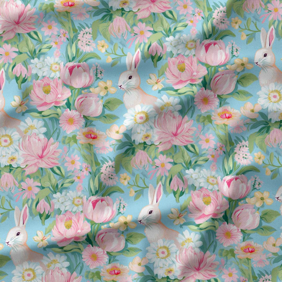 Spring Pastel Rabbit design fabric for Outdoor Cushions, Dressmaking ...