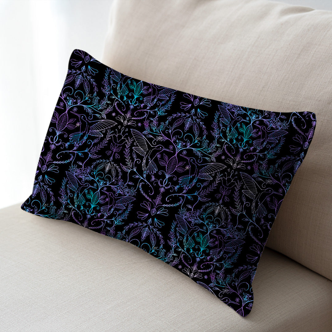 Hummingbirds Lace Black & Blue Fabric
